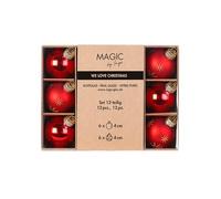 Lot de 12 boules de Noël, en verre, 4 cm, dans une boîte en carton, rouge Merry Red