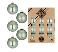 Lot de 12 boules de Noël en verre - 8 cm - Dans une boîte en carton - Vert sauge douce