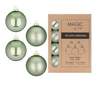Lot de 12 boules de Noël en verre - 8 cm - Dans une boîte en carton - Vert sauge sauge