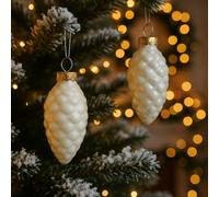 Lot de 12 boules de Noël en verre en forme de cochon avec finition brillante et mate, décorations élégantes pour sapin de Noël, couleur blanche laine raffinée et lumineuse 2,5 cm - Varzi depuis 1956
