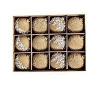 Lot de 12 boules de Noël floquées en velours - 6 cm - Motif à paillettes - Bordeaux - Kaki - Beige - Vert - Plastique à suspendre pour arbre, mariage, fiançailles (kaki)