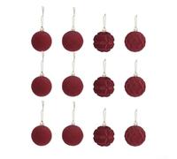Lot de 12 boules de Noël floquées en velours conçues pour une utilisation dans les lieux de vacances festifs, y compris les arbres et les tables de salle à manger pour décoration saisonnière (1)