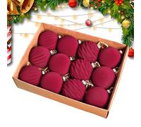 Lot de 12 boules de Noël floquées en velours de 6 cm pour décoration d'arbre de Noël, décoration incassable, pour fête, hiver, salon, fête familiale, style maison de campagne, extérieur