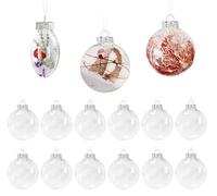 Lot de 12 boules de Noël plates transparentes de 80 mm à remplir soi-même pour sapin de Noël, boules de Noël anti-casse à remplir soi-même (boules plates, 80 mm)
