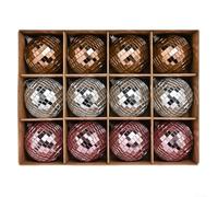Lot de 12 boules de Noël réfléchissantes à suspendre pour sapin de Noël - 8 cm - Décoration de fête pour les vacances, les fêtes prénuptiales et les enterrements de vie de jeune fille (marron, rose