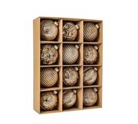 Lot De 12 Boules De Noël Rouges Incassables 8cm Relief Unique | Plastique Léger Résistant Accroche Dorée Prête À Suspendre Quatre Motifs Différents Coffret De Rangement Compartimenté