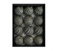 Lot de 12 boules de Noël rustiques vintage de 8 cm en polypropylène avec surface brillante pour décoration de sapin de Noël en or, argent, vert, noir (noir)
