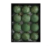 Lot de 12 boules de Noël rustiques vintage de 8 cm en polypropylène avec surface brillante pour décoration de sapin de Noël en or, argent, vert, noir (vert)