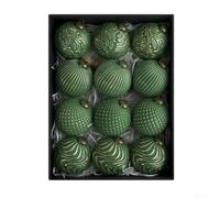 Lot de 12 boules de Noël rustiques vintage pour sapin de Noël et usage domestique, fabriquées en PVC incassable avec finition galvanisée vive (vert)