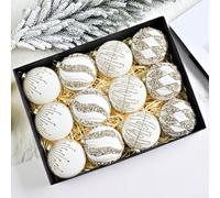 Lot de 12 boules de Noël scintillantes de 8 cm pour décoration de sapin, décorations en plastique floqué pour améliorer les fêtes saisonnières dans les maisons et les espaces événementiels (XM0167S