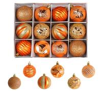 Lot de 12 boules de Noël scintillantes, en plastique incassable, à suspendre, avec crochets, pour les fêtes de Noël, la décoration de la maison, orange