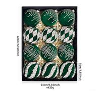 Lot de 12 boules de sapin de Noël 8 cm avec détails pailletés - Conçues pour ajouter de l'éclat à la décoration et aux occasions de vacances (XM0167S - Vert encre)