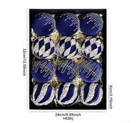 Lot de 12 boules de sapin de Noël 8 cm avec détails pailletés - Conçues pour ajouter de l'éclat à la décoration et aux occasions de vacances (XM0167S - Bleu)