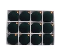Lot de 12 boules de sapin de Noël en velours floqué avec boules incassables au design moderne - Décoration pour les fêtes d'hiver - 25,5 x 18,5 x 6 cm - Vert foncé