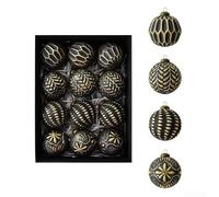 Lot de 12 boules décoratives de Noël de style rétro en plastique à suspendre pour arbre et commerce Noir 8 cm