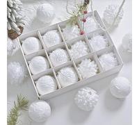 Lot de 12 boules décoratives de Noël en dentelle blanche à suspendre, ensemble décoratif pour rehausser l'apparence des arbres de vacances et décorations saisonnières pour la maison ou le commerce