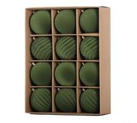 Lot de 12 boules décoratives en velours pour sapin de Noël (6 cm/8 cm) (8 cm, vert)