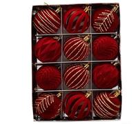 Lot de 12 boules décoratives floquées en velours pour sapin de Noël et idées de décoration d'intérieur festives (LM115-6 cm)
