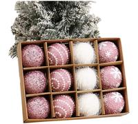 Lot de 12 boules décoratives pour sapin de Noël avec flocons de neige en mousse, design d'art moderne pour maison de vacances et événement, décoration saisonnière (rose)