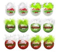 Lot de 12 boules décoratives vertes pour sapin de Noël et couronne avec formes rondes et plates avec poilu (boule plate)