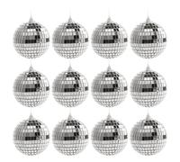 Lot de 12 boules disco argentées à suspendre - 2 cm - Pour miroir - Décoration de gâteau - Avec corde - Pour sapin de Noël et mariage