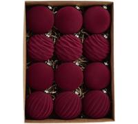 Lot de 12 boules floconnées en velours vintage rouge et or, décoration pour arbre de Noël floconnées bordeaux, grandes boules décoratives incassables à suspendre pour guirlandes de Noël