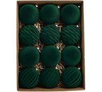 Lot de 12 boules floconneuses en velours vintage rouge et or, décoration pour arbre de Noël floconneuse, grandes boules décoratives incassables à suspendre pour guirlandes de Noël