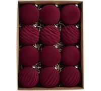 Lot de 12 boules floquées velours vintage rouge or décoration sapin de Noël floqué grandes boules décoratives incassables à suspendre pour guirlandes de Noël