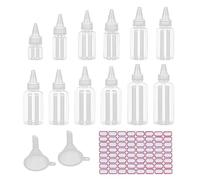 Lot de 12 bouteilles compressibles de 5 ml, 10 ml, 20 ml, 30 ml, 50 ml, 60 ml, 80 ml, 100 ml, avec 2 entonnoirs, 64 étiquettes autocollantes, flacon distributeur, bouteille push teintée, bouteille de