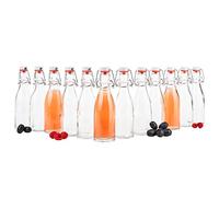 Lot de 12 bouteilles de bière MamboCat 200 ml I Bouteilles de bière rondes I Bouteilles en verre transparentes à remplir I Jus, bière, eau-de-vie, liqueur, vinaigre & huile I Fermeture à étrier