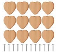 Lot de 12 boutons d'armoire en bois en forme de cœur avec vis, boutons de meubles, poignées en bois pour armoires, poignées de chambre d'enfant pour armoires, commodes