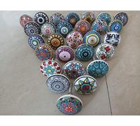 Lot de 12 boutons de meuble assortis en céramique style vintage motif floral Mandala - Pour porte, placard, tiroir, armoire