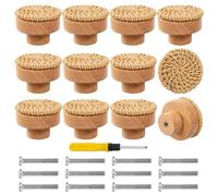 Lot de 12 boutons de meubles en rotin - Décoration bohème - Boutons de meubles en bois - Poignées de tiroir en bois - Pour chambre d'enfant - Vintage