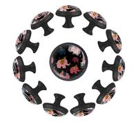 Lot de 12 boutons de tiroir avec base noire - Motif princesse éléphant - 35 mm
