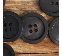 Lot de 12 boutons en corne marron foncé, noir mat, à large bord, fabriqués en Italie, 4 trous, accessoires de couture, noir, 23 mm (12 pièces)