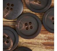 Lot de 12 boutons en corne marron foncé, noir mat, à large bord, fabriqués en Italie, 4 trous, accessoires de couture, marron foncé, 25 mm (12 pièces)