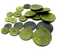 Lot de 12 boutons en noix de coco teints en noix de coco 15, 20, 25, 30, 40, 50 mm, bouton naturel bleu, vert, rouge, jaune, orange, violet (vert, 15 mm, 12 pièces)