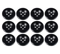 Lot de 12 boutons ronds en plastique à coudre pour pantalons, bretelles, costumes, jupes - 4 trous - Noir - 17 mm - 27 lignes