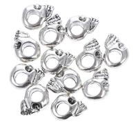 Lot de 12 bracelets à breloques en forme de tête de mort - Perles décoratives en forme de tête de mort - Pendentif à grand trou - En alliage - Tibet - Argent - Boucles d'oreilles faites à la