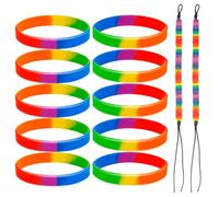 Lot de 12 bracelets arc-en-ciel LGBT Pride, bracelets arc-en-ciel pour lesbiennes, gays, bisexuels et réglables LGBT Gay Pride Lesbienne Pride, Bracelets en caoutchouc de sport en silicone pour hommes