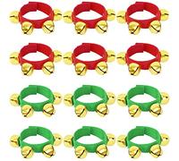 Lot de 12 bracelets de Noël en forme de clochettes - Instruments de musique - Fournitures de fête pour enfants - Décoration de fête (6 pièces rouges et 6 vertes)