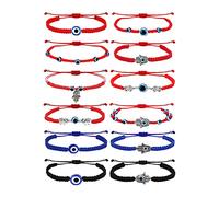 Lot de 12 bracelets de protection contre le mauvais œil pour homme et femme - Rouge et noir - Réglable - Fait à la main, Pierre, Andere,