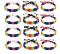 Lot de 12 bracelets tressés arc-en-ciel faits à la main - Bracelet d'amitié tressé à la main pour hommes, femmes, enfants, adolescents, poignet, cheville, cadeau d'anniversaire