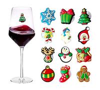 Lot de 12 breloques pour verre à vin de Noël avec ventouse pour verres à pied ou sans pied, accessoires de vin, cadeaux d'hôtesse, cadeaux de Noël, décoration de fête