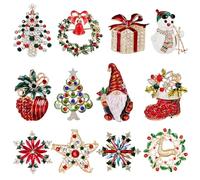 Lot de 12 broches de Noël avec strass pour femme - Arbre de Noël, cerf, couronne, clochette - Ornements de Noël - Cadeau de fête (Style-2)