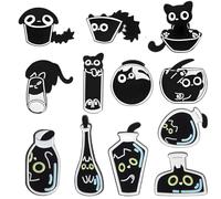 Lot de 12 broches en émail en forme de chat pour vêtements, sacs, veste, sac à dos, marque-page - Noir