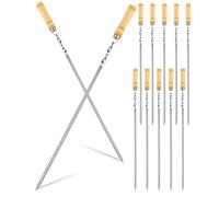 Lot de 12 brochettes de 60 cm avec manche en bois ? Brochettes en acier inoxydable pour barbecue à gaz et au charbon de bois - 12 longues brochettes de viande pour barbecues - BBQ Schampura ?