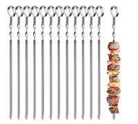Lot de 12 brochettes de barbecue avec sac en nylon - 39 cm - En acier inoxydable - Accessoires pour barbecue ou feu de camp