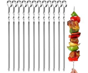 Lot de 12 brochettes de barbecue avec sac en nylon - 39 cm - En acier inoxydable - Pour feu de camp ou barbecue