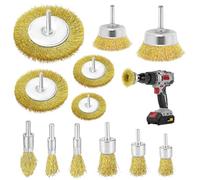 Lot de 12 brosses métalliques pour perceuse, brosse en acier de 6 mm, visseuse sans fil avec tige hexagonale, brosse métallique, visseuse sans fil, pour meulage, polissage, dérouillage, nettoyage et